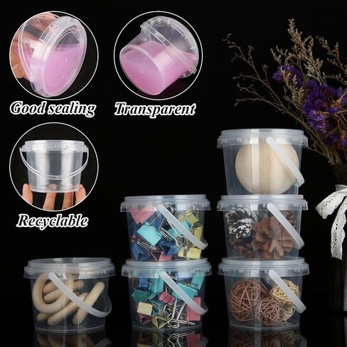 LOYORTY 35 PCS 16 oz Slime Containers with Lids and Handles, Plastic 500ml Storage Bucket Containers, Clear Slime Storage Case for Slime DIY Art Craft, Pigment, Small Tools, Part Material in Saudi Arabia