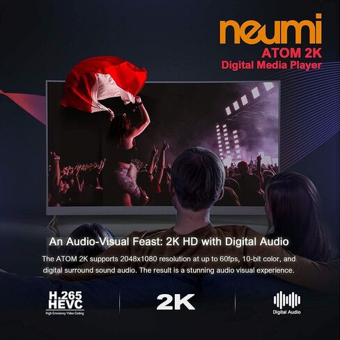 مشغل الوسائط الرقمية NEUMI Atom 4K Lite Ultra-HD لمحركات أقراص USB وبطاقات SD - تشغيل مقاطع فيديو 4K/UHD، HEVC/H.265، HDMI وAV التناظري، التشغيل التلقائي، الحلقات، قدرة التشغيل (متجددة) in Saudi Arabia