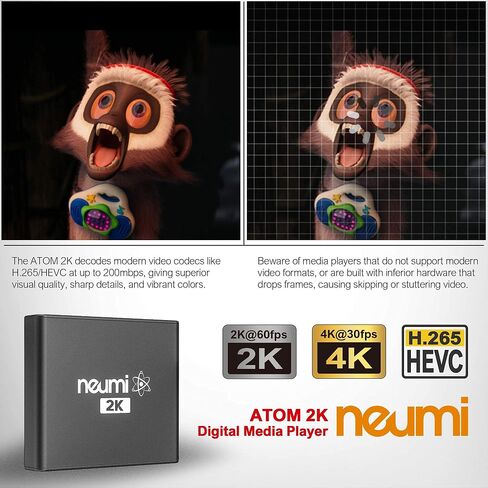 مشغل الوسائط الرقمية NEUMI Atom 4K Lite Ultra-HD لمحركات أقراص USB وبطاقات SD - تشغيل مقاطع فيديو 4K/UHD، HEVC/H.265، HDMI وAV التناظري، التشغيل التلقائي، الحلقات، قدرة التشغيل (متجددة) in Saudi Arabia