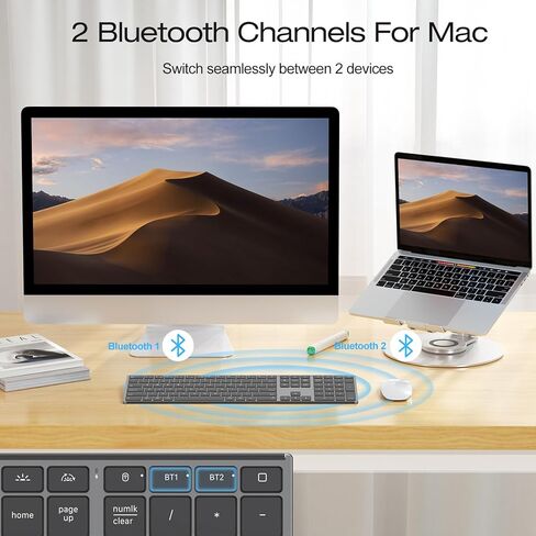 لوحة مفاتيح لاسلكية من OMOTON لجهاز Mac بإطار معدني مُشكل - 2.4G وبلوتوث مزدوج (BT1/BT2)، جهاز استقبال من النوع C/USB A، رفيع للغاية، بإضاءة خلفية، لوحة مفاتيح كاملة الحجم لجهاز Mac/MacBook/iMac، أبيض in Kuwait