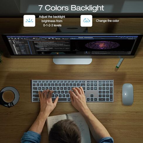 لوحة مفاتيح لاسلكية من OMOTON لجهاز Mac بإطار معدني مُشكل - 2.4G وبلوتوث مزدوج (BT1/BT2)، جهاز استقبال من النوع C/USB A، رفيع للغاية، بإضاءة خلفية، لوحة مفاتيح كاملة الحجم لجهاز Mac/MacBook/iMac، أبيض in Kuwait