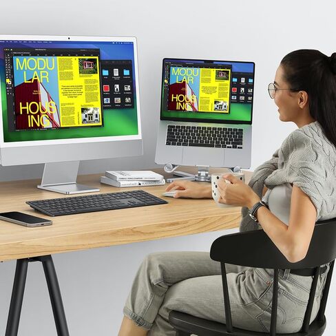 لوحة مفاتيح لاسلكية من OMOTON لجهاز Mac بإطار معدني مُشكل - 2.4G وبلوتوث مزدوج (BT1/BT2)، جهاز استقبال من النوع C/USB A، رفيع للغاية، بإضاءة خلفية، لوحة مفاتيح كاملة الحجم لجهاز Mac/MacBook/iMac، أبيض in Kuwait