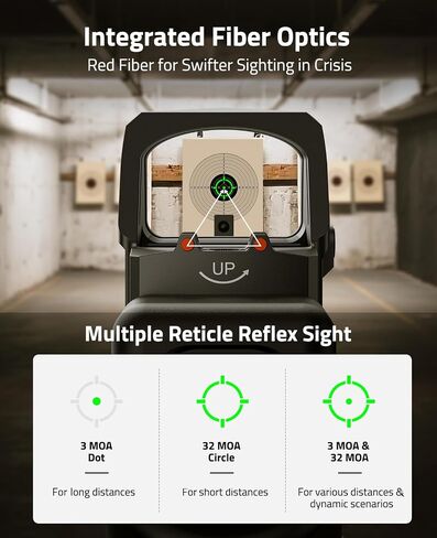 CVLIFE WolfCovert X 3 MOA Dot & 32 MOA Circle Red/Green Dot Sight for RMS RMSc, Motion Awake Fiber Optic Scope for Compact Pistol, 3500G Shockproof Open Reflex Sight with Adapter for RMR/MOS/Picatinny in Saudi Arabia