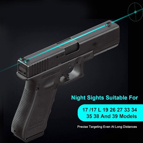 Night Sights,Front and Rear Handgun Sights Glow in The Dark for Glock Pistols, Fits Glock 17, 17L, 22, 23, 24, 26, 27, 33, 34, 35, 38 and 39 Sights Glow with Assembly Tools in Saudi Arabia