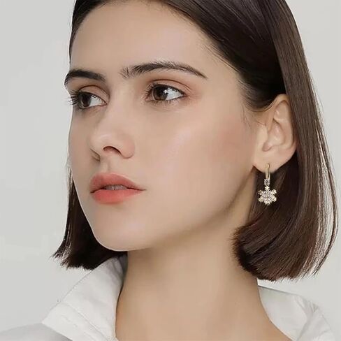 Gold Silver Maple Flower Stud Earrings for Women, Dainty Cubic Zirconia Pearls Autumn Hypoallergenic Earings Prom Wedding Accessories Jewelry Gift in Saudi Arabia