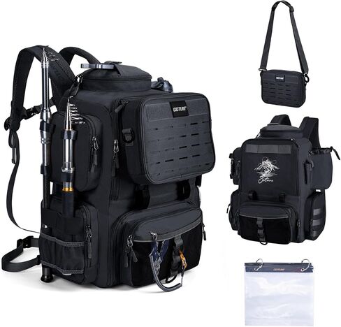 Goture Fishing Backpack, 58L 900D Water-Resistant Insulated Tackle Backpack with Cooler, Rod Holders, 8 Lure Pockets, Detachable Crossbody Bag, Gear Storage Large Fishing Bag for Camping Hiking in Saudi Arabia