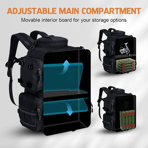 Goture Fishing Backpack, 58L 900D Water-Resistant Insulated Tackle Backpack with Cooler, Rod Holders, 8 Lure Pockets, Detachable Crossbody Bag, Gear Storage Large Fishing Bag for Camping Hiking in Saudi Arabia