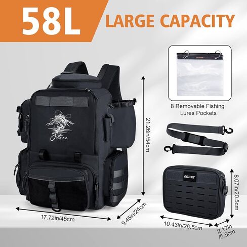 Goture Fishing Backpack, 58L 900D Water-Resistant Insulated Tackle Backpack with Cooler, Rod Holders, 8 Lure Pockets, Detachable Crossbody Bag, Gear Storage Large Fishing Bag for Camping Hiking in Saudi Arabia