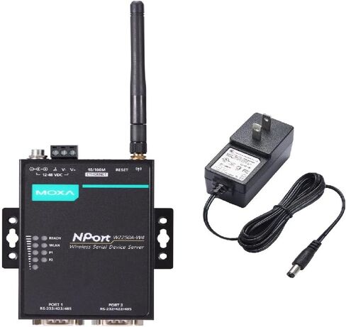 NPort W2250A-W4-US مع محول - خادم الأجهزة اللاسلكية، 2 * RS-232/422/485، قابس أمريكي، 12 إلى 48 فولت تيار مستمر، 0 إلى 55 درجة مئوية (موكسا) in Saudi Arabia