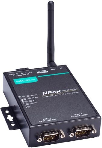 NPort W2250A-W4-US مع محول - خادم الأجهزة اللاسلكية، 2 * RS-232/422/485، قابس أمريكي، 12 إلى 48 فولت تيار مستمر، 0 إلى 55 درجة مئوية (موكسا) in Saudi Arabia