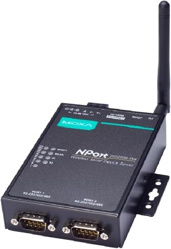 NPort W2250A-W4-US مع محول - خادم الأجهزة اللاسلكية، 2 * RS-232/422/485، قابس أمريكي، 12 إلى 48 فولت تيار مستمر، 0 إلى 55 درجة مئوية (موكسا) in Saudi Arabia