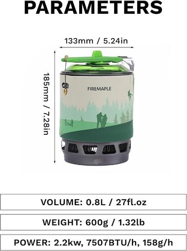 Fire-Maple Fixed Star 1 Backpacking and Camping Stove System, Black 18oz | 30% Faster Boil with HX Base, Piezo Ignition, Compact & Durable, All-in-One Pot, Compatible with Most Canisters, Portable in Kuwait