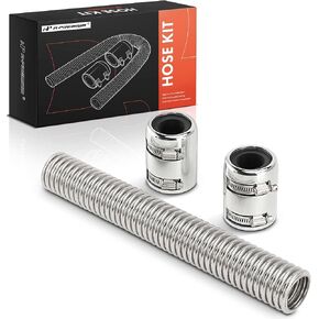 A-Premium 48" & 44" Universal Flexible Radiator Hose - Stainless Steel Water Hoses Adapter Coolant Hose Kit - with 8Pcs Polished Aluminum Caps (16 Clamps) Silver in Kuwait