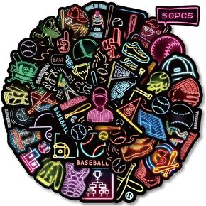50 PCS Neon Theme Baseball Stickers for Water Bottles, Waterproof Vinyl Sticker for Skateboard Luggage, Sport Baseball Decal for Party Decor Boys Kids Gifts-A08 in Kuwait