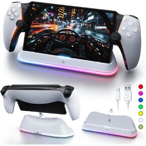 حامل شحن لمشغل PS Portal Remote Player، قاعدة شحن PS Portal مع 7 أوضاع إضاءة RGB، قاعدة حامل بوابة PS لعبة PSP مع موصل مغناطيسي وكابل شحن USB-C in Kuwait