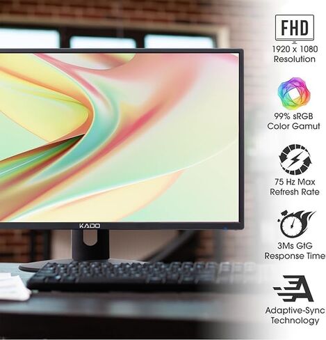 Kado Dual Monitor Setup - 2-Pack 22" 1920x1080 Computer Monitor 75Hz VESA Mount HDMI Office Gaming Hybrid Built-in Speakers (E22 Dual Series) in Saudi Arabia