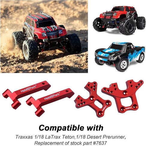 HobbyPark Aluminum Shock Tower (Front & Rear) & Shock Tower Brace for Traxxas 1/18 LaTrax Teton Desert Prerunner, Replace Parts 7637(4-Pack) (Navy Blue) in Saudi Arabia