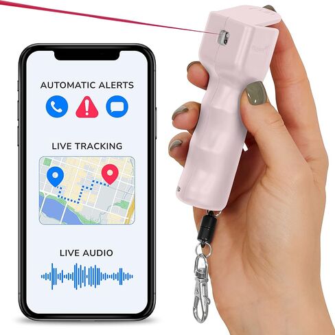 Plegium Smart Mini Pepper Spray 3 في 1 - رذاذ الدفاع عن النفس بتقنية البلوتوث مع موقع GPS، نصوص الطوارئ والمكالمات الهاتفية، صبغة للأشعة فوق البنفسجية، أقصى قوة، نطاق 10 أقدام، بطارية 4 سنوات، لا يتطلب شحن in Saudi Arabia