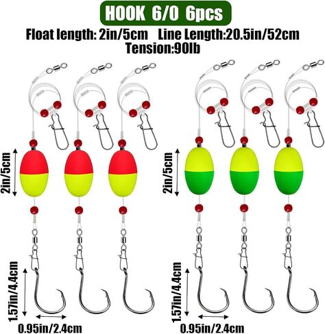 6PCS Fish Finder Rig with Float Fishing Floats and Bobbers Fishing Rigs Catfishing Tackle Floats with Hooks for Redfish Bluefish Shark and Striped Bass in Kuwait