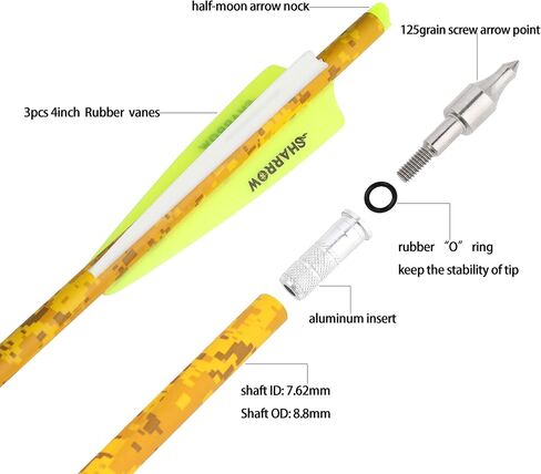 ZSHJGJR Archery Crossbow Bolts 16 17 18 20 22 Inch Carbon Crossbow Arrows Camo Shaft with Screw-in Hunting Broadheads for Crossbow Hunting Shooting 6/12PCS in Kuwait