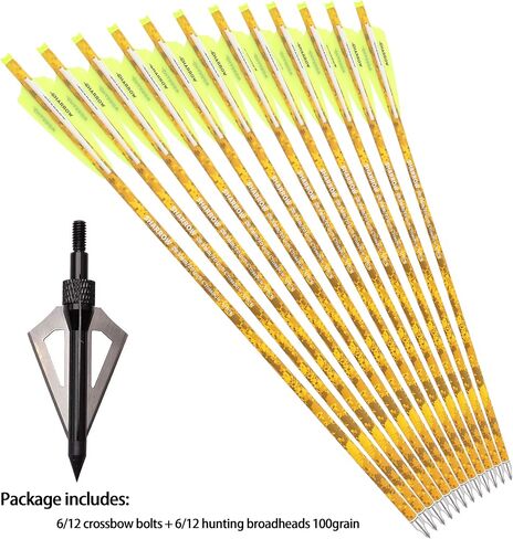 ZSHJGJR Archery Crossbow Bolts 16 17 18 20 22 Inch Carbon Crossbow Arrows Camo Shaft with Screw-in Hunting Broadheads for Crossbow Hunting Shooting 6/12PCS in Kuwait