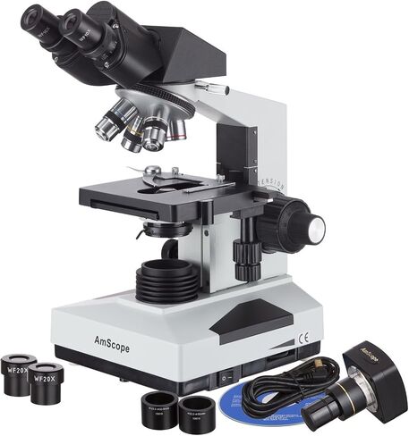 AmScope B490B-5M 40X-2000X Student Binocular Microscope + 5MP Camera in Kuwait