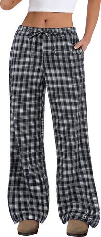 ANRABESS Women's Striped Gingham Pants 2025 Fall Pajama Lounge Boxer Pants Casual Wide Leg Drawstring PJ Bottoms Trousers in Saudi Arabia