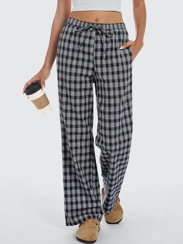 ANRABESS Women's Striped Gingham Pants 2025 Fall Pajama Lounge Boxer Pants Casual Wide Leg Drawstring PJ Bottoms Trousers in Saudi Arabia