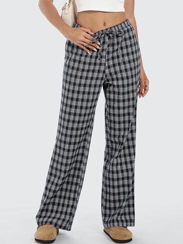 ANRABESS Women's Striped Gingham Pants 2025 Fall Pajama Lounge Boxer Pants Casual Wide Leg Drawstring PJ Bottoms Trousers in Saudi Arabia