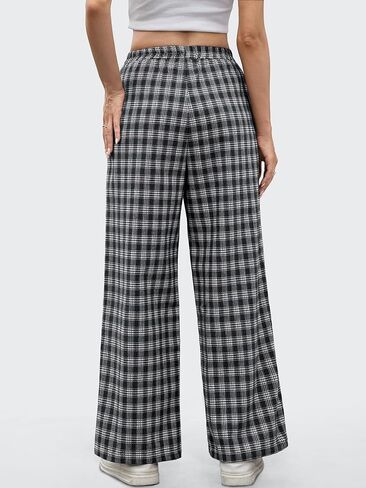 ANRABESS Women's Striped Gingham Pants 2025 Fall Pajama Lounge Boxer Pants Casual Wide Leg Drawstring PJ Bottoms Trousers in Saudi Arabia