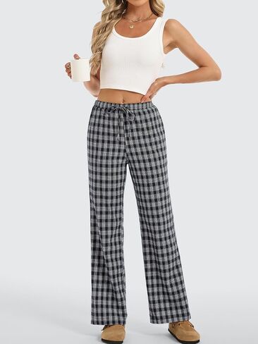 ANRABESS Women's Striped Gingham Pants 2025 Fall Pajama Lounge Boxer Pants Casual Wide Leg Drawstring PJ Bottoms Trousers in Saudi Arabia