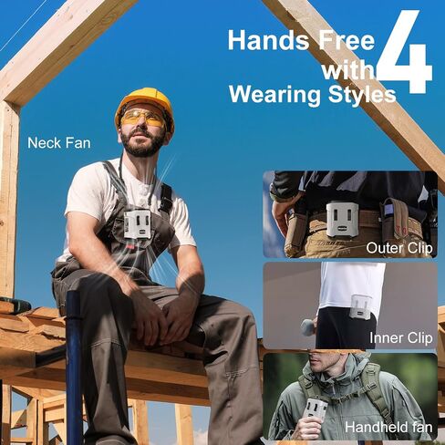 Portable Waist Fan Clip on Belt Personal Fan, 3-Speed Rechargeable with 24H Battery, Hands-Free Hanging Neck Fan, Wearable Shirt Cooling Fans for Camping, Outdoor, Jobsite in Kuwait