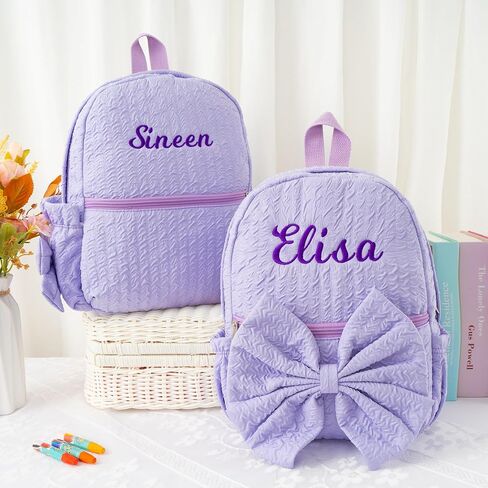 حقيبة ظهر صغيرة مخصصة للرعاية النهارية لطيفة وردية وردية سبريبي مع Bowknot Custom Embroiderey Daypack مع اسم للسفر في الأسبوع (Pink Small Bowknot) in Kuwait