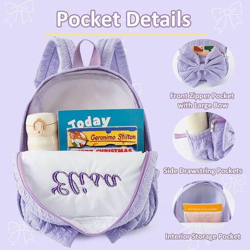 حقيبة ظهر صغيرة مخصصة للرعاية النهارية لطيفة وردية وردية سبريبي مع Bowknot Custom Embroiderey Daypack مع اسم للسفر في الأسبوع (Pink Small Bowknot) in Kuwait