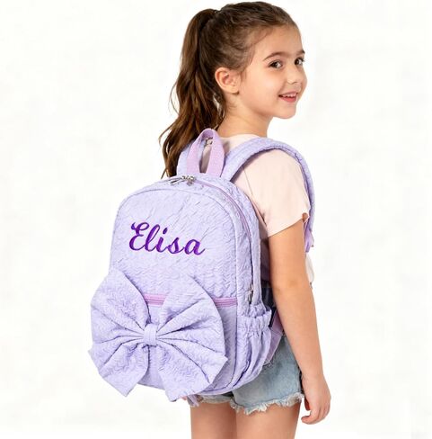 حقيبة ظهر صغيرة مخصصة للرعاية النهارية لطيفة وردية وردية سبريبي مع Bowknot Custom Embroiderey Daypack مع اسم للسفر في الأسبوع (Pink Small Bowknot) in Kuwait