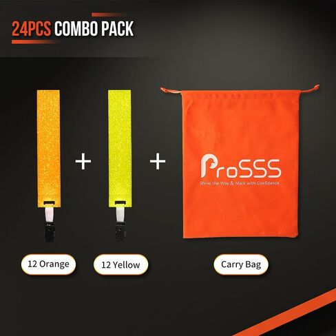 Reflective Trail Markers for Hunting & Hiking, Large 150×30mm Reflective Strips (24/48 pcs), Fluorescent Orange & Yellow with Starry Reflective Dots, High Visibility Tree Clips & Carry Bag in Saudi Arabia