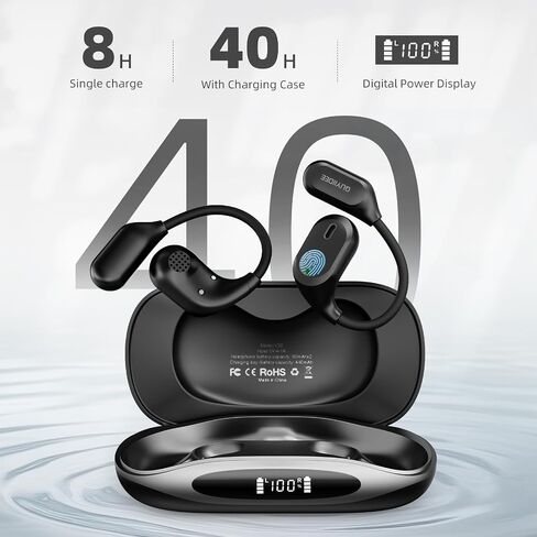 Open Ear Headphones, Bluetooth 5.4 Wireless Earbuds, 40H Playback, with LED Dgital Display, IP54 Waterproof Sports Headphones for Running, Cycling and Gym (Black) in Saudi Arabia