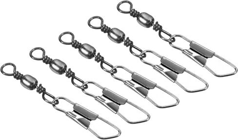 Fishing Barrel Swivel with Safety Snap, 50Pcs 15lb Carbon Steel Solid Ring Terminal Tackle for Saltwater Freshwater Fishing, Black in Saudi Arabia