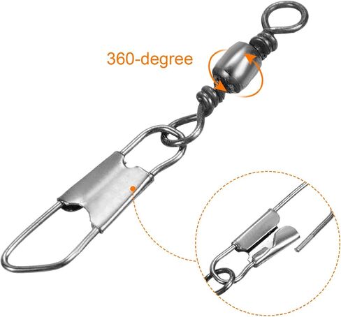 Fishing Barrel Swivel with Safety Snap, 50Pcs 15lb Carbon Steel Solid Ring Terminal Tackle for Saltwater Freshwater Fishing, Black in Saudi Arabia