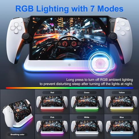 حامل شحن لمشغل PS Portal Remote Player، قاعدة شحن PS Portal مع 7 أوضاع إضاءة RGB، قاعدة حامل بوابة PS لعبة PSP مع موصل مغناطيسي وكابل شحن USB-C in Kuwait