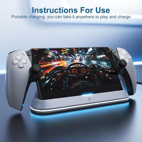 حامل شحن لمشغل PS Portal Remote Player، قاعدة شحن PS Portal مع 7 أوضاع إضاءة RGB، قاعدة حامل بوابة PS لعبة PSP مع موصل مغناطيسي وكابل شحن USB-C in Kuwait
