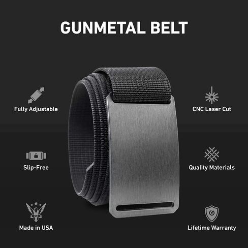 حزام GRIP6 Gunmetal: أحزمة متينة للرجال والنساء، حزام تكتيكي من النايلون متعدد الاستخدامات للعمل والجولف والاستخدام العادي والخارجي in Kuwait