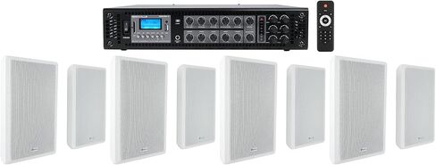 Rockville 6-Zone 70v Amplifier+(8) Slim White Restaurant/Bar/Cafe Wall Speakers in Saudi Arabia