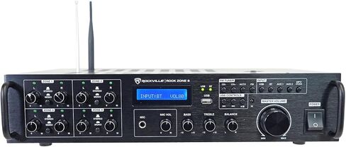 حزمة Rockville: (1) RPA60BT V2 1000 Watt 2-Ch USB Bluetooth DJ/Pro/Karaoke Amplifier Mixer Bundle with (8) HC85-16 White 8 بوصة مكبرات صوت للمسرح المنزلي في السقف (9 قطع) in Saudi Arabia