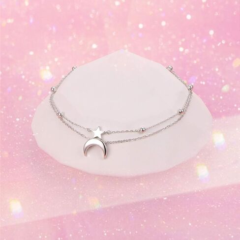 FLYOW Sun Layered Anklet 925 Sterling Silver for Women Adjustable Beads Ankle Bracelet Boho Beach Foot Chain 10 11 Inch Charm Jewelry Christmas Birthday Gifts (Gold Sun 10+1) in Saudi Arabia