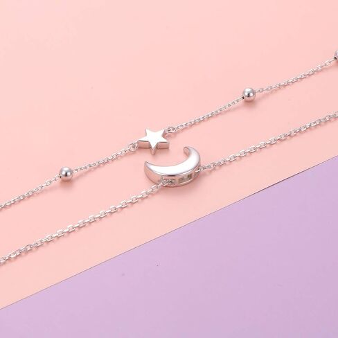 FLYOW Sun Layered Anklet 925 Sterling Silver for Women Adjustable Beads Ankle Bracelet Boho Beach Foot Chain 10 11 Inch Charm Jewelry Christmas Birthday Gifts (Gold Sun 10+1) in Saudi Arabia