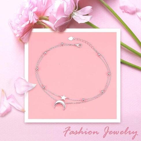 FLYOW Sun Layered Anklet 925 Sterling Silver for Women Adjustable Beads Ankle Bracelet Boho Beach Foot Chain 10 11 Inch Charm Jewelry Christmas Birthday Gifts (Gold Sun 10+1) in Saudi Arabia