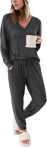 Ekouaer Womens Pajama Sets Long Sleeve Top Matching Jogger Pants Lounge Set Stripe Striped Printed Pjs Sleepwear with Pockets Green Stripes Large in Saudi Arabia