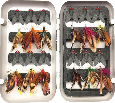 24pcs/44pcs/48pcs/64pcs Fly Fishing Flies Kit with Fly Box for Trout Bass Fishing Include Dry Flies, Wet Flies and Wooly Bugger Flies Fly Fishing Accessories in Kuwait
