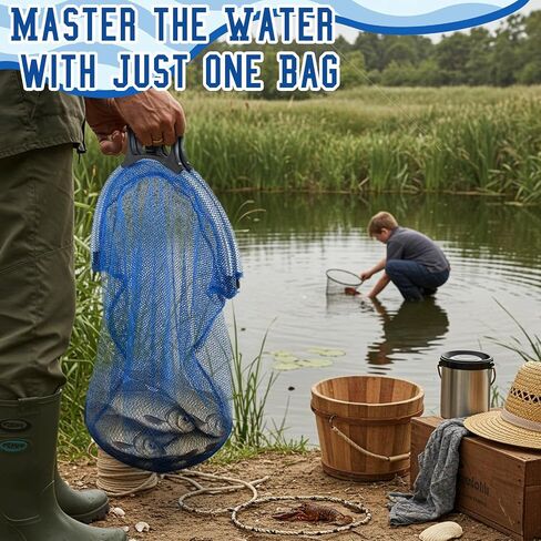 2 Pack Lobster Bag Heavy Duty Fish Bag Net 24 x 16 with Lockable Handle, Secure Closing Clip & Reinforced Mesh for Spearfishing, Diving, Lobstering, Clamming and Crabbing, Blue in Saudi Arabia